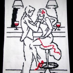Kreuzstichbild An der Bar