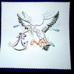 Fadengrafik Geburtsbild Storch bringt ein Baby